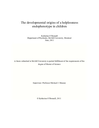 The developmental origins of a helplessness endophenotype in children thumbnail