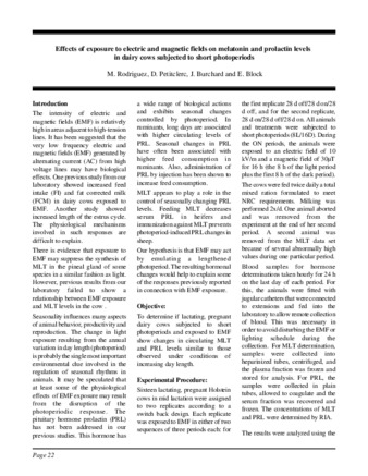 Effects of exposure to electric and magnetic fields on melatonin and prolactin levels in dairy cows subjected to short photoperiods thumbnail