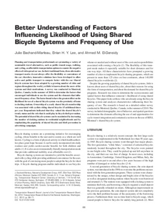 Better Understanding of Factors Influencing Likelihood of Using Shared Bicycle Systems and Frequency of Use thumbnail