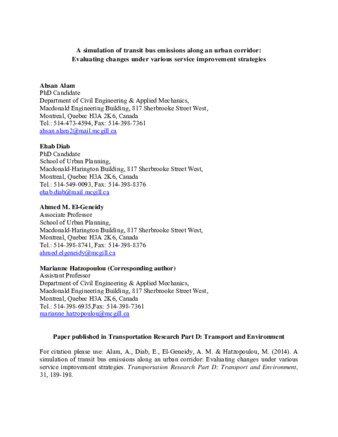 A simulation of transit bus emissions along an urban corridor: Evaluating changes under various service improvement strategies  thumbnail