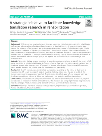 A strategic initiative to facilitate knowledge translation research in rehabilitation thumbnail