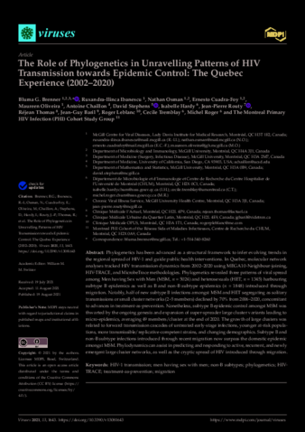 The Role of Phylogenetics in Unravelling Patterns of HIV Transmission towards Epidemic Control: The Quebec Experience (2002–2020) thumbnail