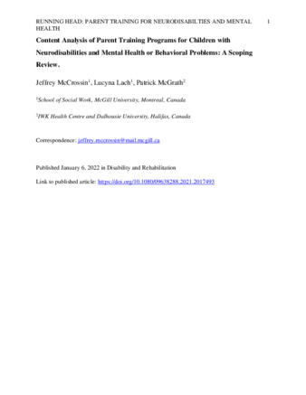 Content Analysis of Parent Training Programs for Children with Neurodisabilities and Mental Health or Behavioral Problems: A Scoping Review. thumbnail