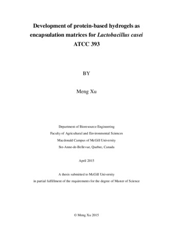 Development of protein-based hydrogels as encapsulation matrices for Lactobacillus casei ATCC 393 thumbnail