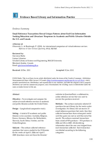 Email Reference Transactions Reveal Unique Patterns about End-User Information Seeking Behaviour and Librarians’ Responses in Academic and Public Libraries Outside the U.S. and Canada. thumbnail
