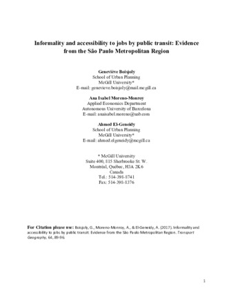 Informality and accessibility to jobs by public transit: Evidence from the São Paulo Metropolitan Region thumbnail