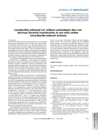 Lactobacillus johnsonii La1 without antioxidants does not decrease bacterial translocation in rats with carbon tetrachloride-induced cirrhosis thumbnail