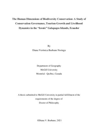 The human dimensions of biodiversity conservation: A study of conservation governance, tourism and livelihood dynamic sin the "Iconic" Galapagos Islands, Ecuador thumbnail