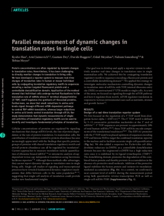 Parallel measurement of dynamic changes in translation rates in single cells thumbnail