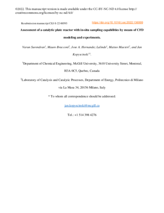 Assessment of a catalytic plate reactor with in-situ sampling capabilities by means of CFD modeling and experiments thumbnail