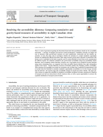 Resolving the accessibility dilemma: Comparing cumulative and gravity-based measures of accessibility in eight Canadian cities thumbnail