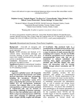 Cancer cells induced to express mesenchymal phenotype release exosome-like extracellular vesicles carrying tissue factor thumbnail