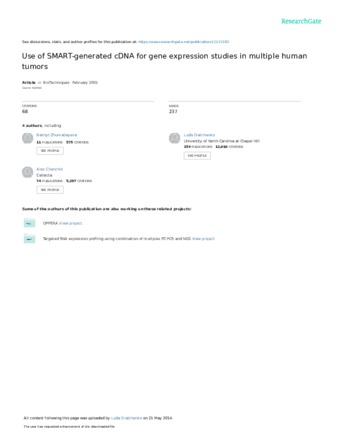 Use of SMART-generated cDNA for gene expression studies in multiple human tumors. thumbnail