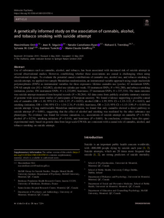 A genetically informed study on the association of cannabis, alcohol, and tobacco smoking with suicide attempt thumbnail