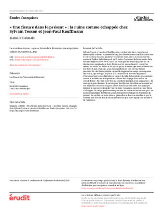 « Une fissure dans le présent » : la ruine comme échappée chez Sylvain Tesson et Jean-Paul Kauffmann thumbnail