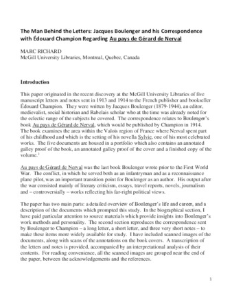The Man Behind the Letters: Jacques Boulenger and his Correspondence with Édouard Champion Regarding Au pays de Gérard de Nerval thumbnail