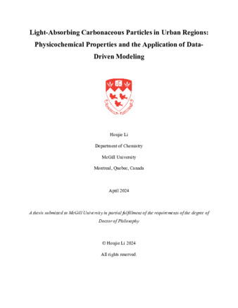 Light-Absorbing Carbonaceous Particles in Urban Regions: Physicochemical Properties and the Application of Data-Driven Modeling thumbnail
