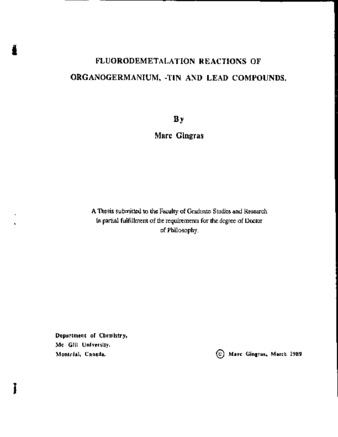 Fluorodemetalation reactions of organogermanium, -tin and lead compounds thumbnail