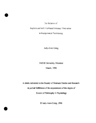 The relation of implicit and self-attributed intimacy motivation to interpersonal functioning thumbnail