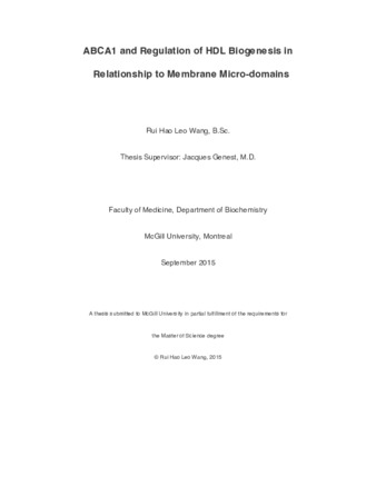 ABCA1 and regulation of HDL biogenesis in relationship to membrane micro-domains thumbnail