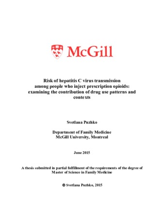 Risk of hepatitis C virus transmission among people who inject prescription opioids: examining the contribution of patterns and contexts thumbnail