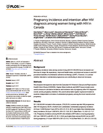 Pregnancy incidence and intention after HIV diagnosis among women living with HIV in Canada thumbnail