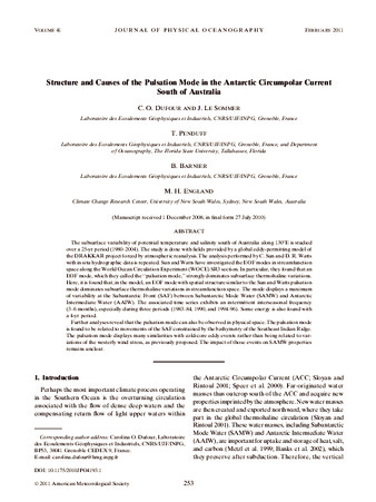 Structure and Causes of the Pulsation Mode in the Antarctic Circumpolar Current South of Australia thumbnail