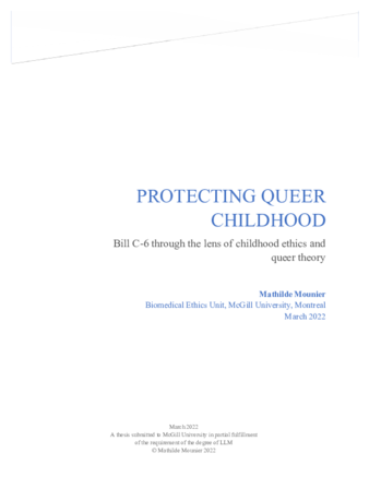 Protecting queer childhood: Bill C-6 through the lens of childhood ethics and queer theory thumbnail