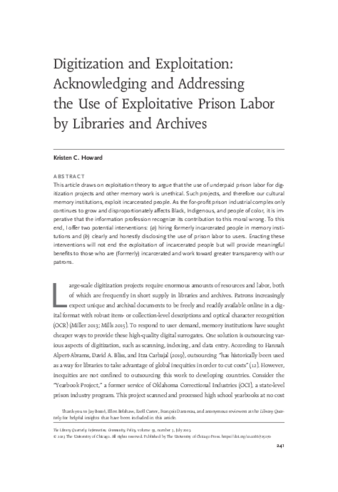 Digitization and exploitation: Acknowledging and addressing the use of exploitative prison labor by libraries and archives thumbnail