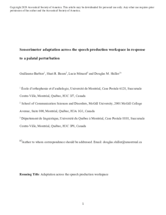 Sensorimotor adaptation across the speech production workspace in response to a palatal perturbation thumbnail