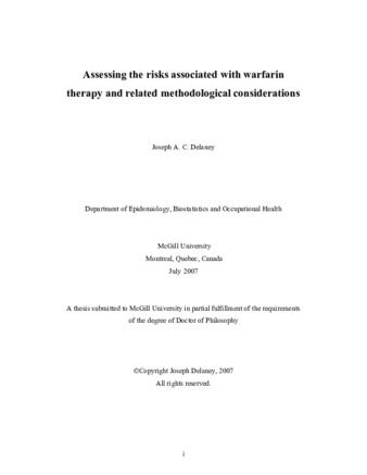 Assessing the risks associated with warfarin therapy and related methodological considerations thumbnail