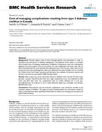 Cost of managing complications resulting from type 2 diabetes mellitus in Canada thumbnail