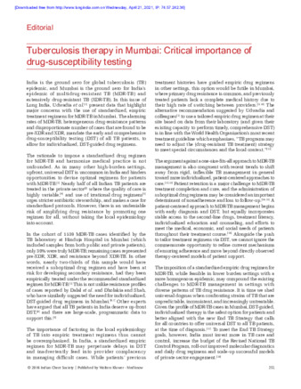 Tuberculosis therapy in Mumbai: Critical importance of drug-susceptibility testing thumbnail