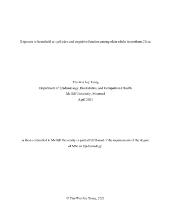 Exposure to household air pollution and cognitive function among older adults in northern China thumbnail