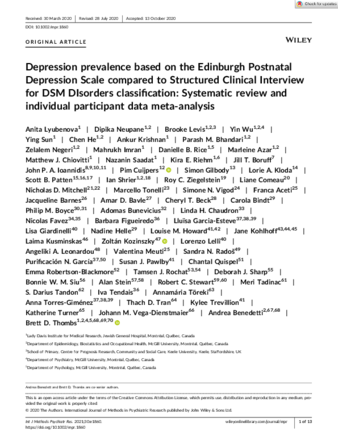 Depression prevalence based on the Edinburgh Postnatal Depression Scale compared to Structured Clinical Interview for DSM DIsorders classification: Systematic review and individual participant data meta-analysis thumbnail