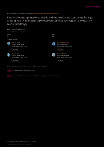Partners for the optimal organisation of the healthcare continuum for high users of health and social services: Protocol of a developmental evaluation case study design thumbnail