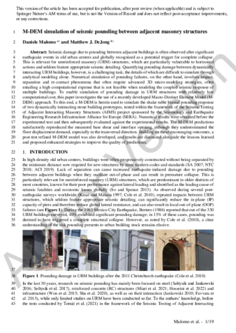 M-DEM simulation of seismic pounding between adjacent masonry structures thumbnail