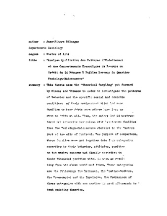 Analyse qualitative de patterns d'endettement et comportements économiques de recours au crédit de 24 ménages à faibles revenus du Quartier Hochelaga-Maisonneuve thumbnail