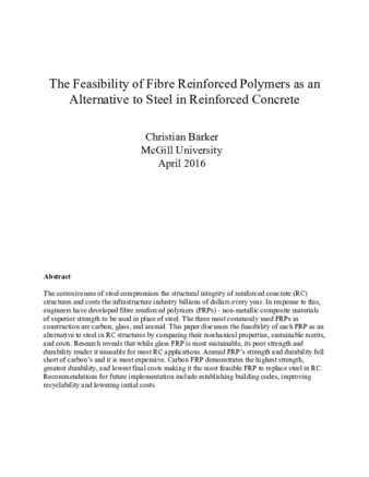 The Feasibility of Fibre Reinforced Polymers as an Alternative to Steel in Reinforced Concrete thumbnail