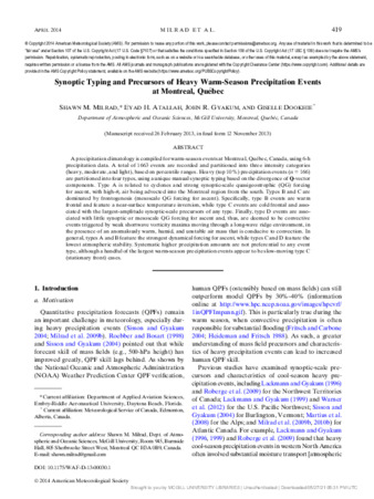 Synoptic Typing and Precursors of Heavy Warm-Season Precipitation Events at Montreal, Québec thumbnail