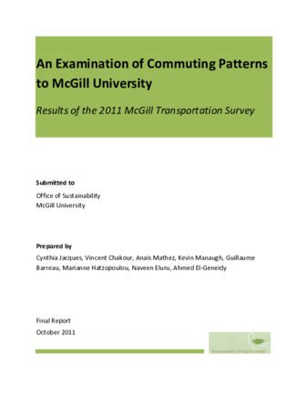 An Examination of Commuting Patterns to McGill University Results of the 2011 McGill Transportation Survey thumbnail