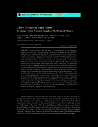 Liver Disease in Burn Injury: Evidence From a National Sample of 31,338 Adult Patients thumbnail