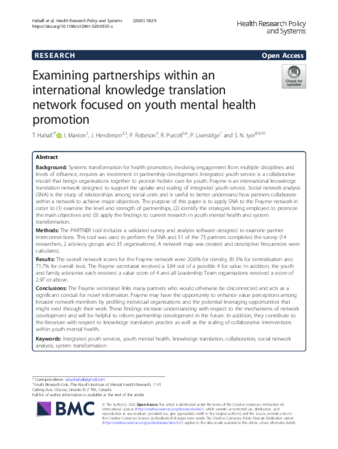 Examining partnerships within an international knowledge translation network focused on youth mental health promotion thumbnail