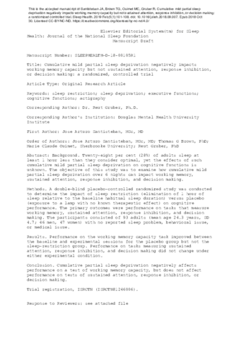 Cumulative mild partial sleep deprivation negatively impacts working memory capacity but not sustained attention, response inhibition, or decision making: a randomized, controlled trial thumbnail