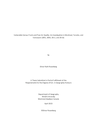 Vulnerable Census Tracts and Poor Air Quality: An Investigation in Montreal, Toronto, and Vancouver (2001, 2006, 2011, and 2016) thumbnail