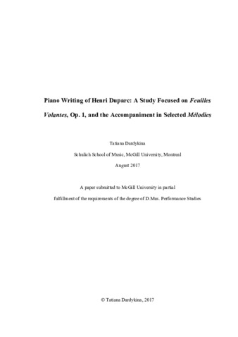 Piano Writing of Henri Duparc: A Study Focused on Feuilles Volantes, op.1, and the accompaniment in selected Mélodies thumbnail