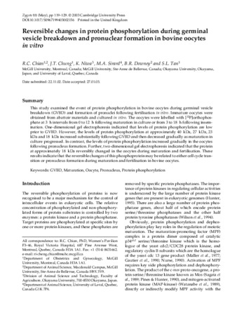 Reversible changes in protein phosphorylation during germinal vesicle breakdown and pronuclear formation in bovine oocytes in vitro thumbnail