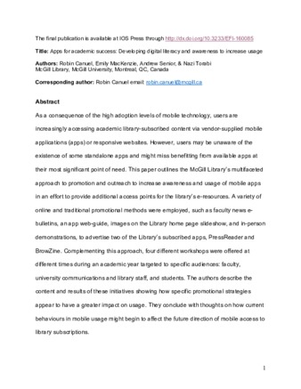 Apps for academic success: Developing digital literacy and awareness to increase usage thumbnail