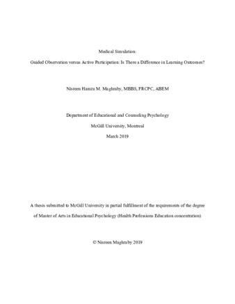 Medical simulation: guided observation versus active participation: is there a difference in learning outcomes? thumbnail