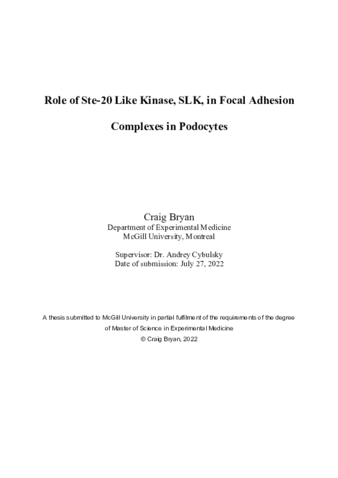 Role of SLK in the regulation of focal adhesion complexes in podocytes thumbnail